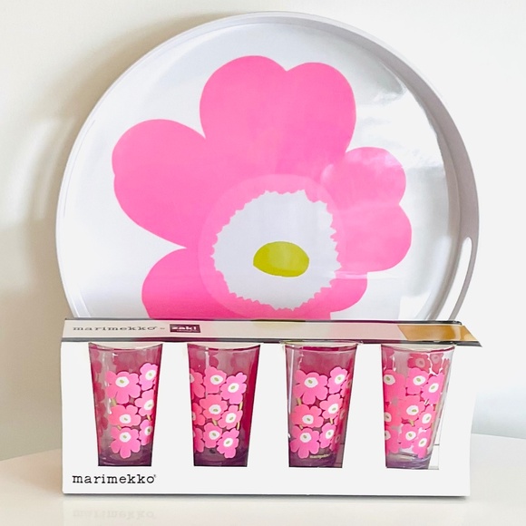 Marimekko Unikko Large Pink and White Serving Tray and matching Cup Set NWT - Picture 10 of 16